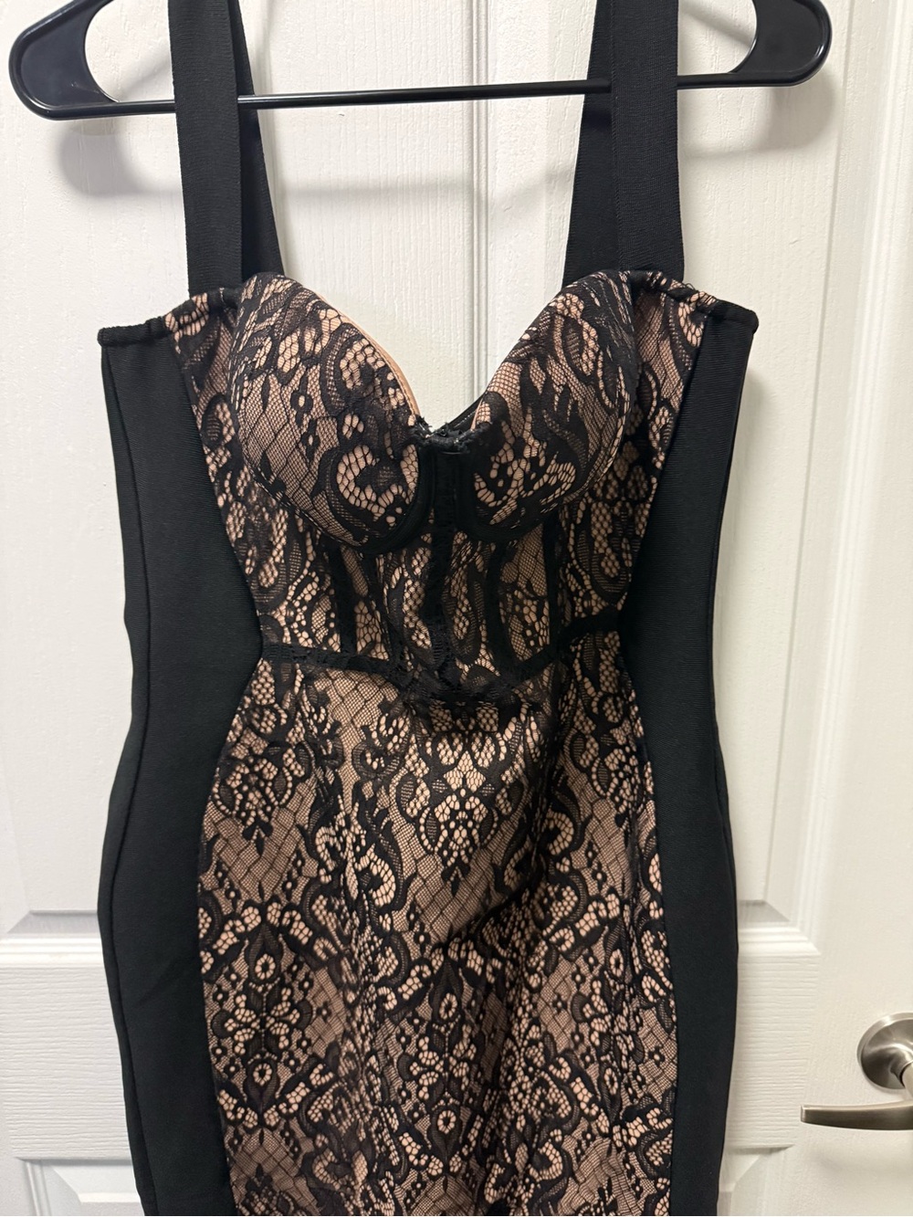 Fashion Nova Black & Nude Lace Midi Sheath Dress - Picture 2 of 5